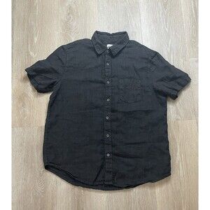 Caribbean Joe 100% Linen Button Up Shirt Mens Large Black/Rust  Short Sleeve